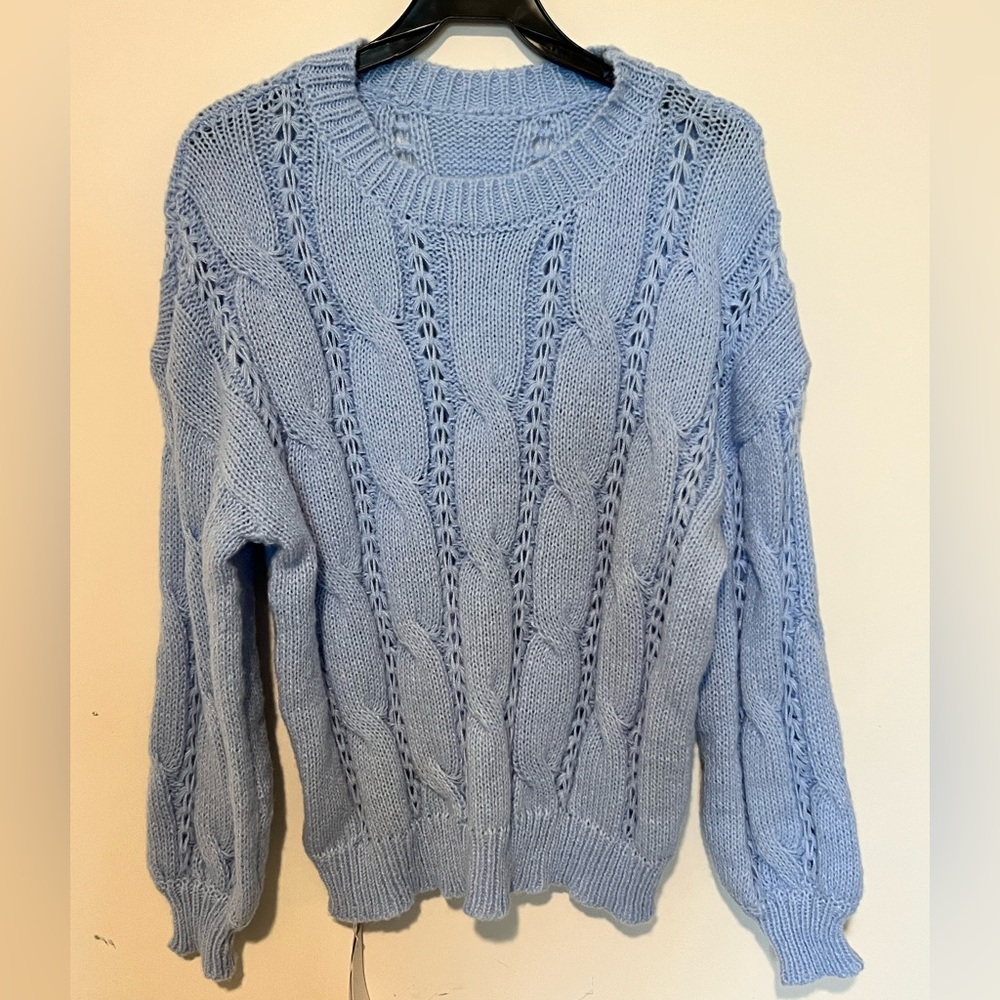 Commense Cozy Blue Cable Knit Sweater